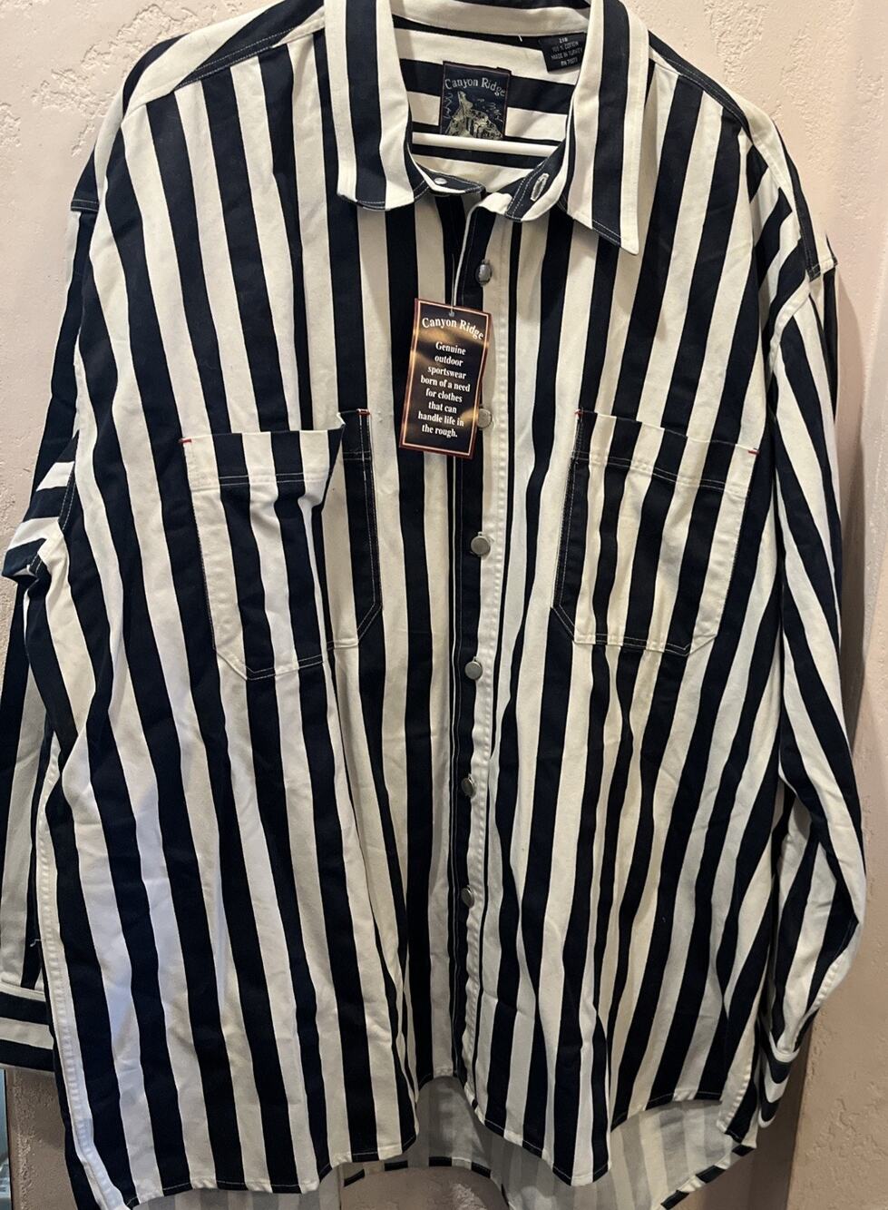 Canyon Ridge Striped Black-And-White Button-Down With Tags 2x